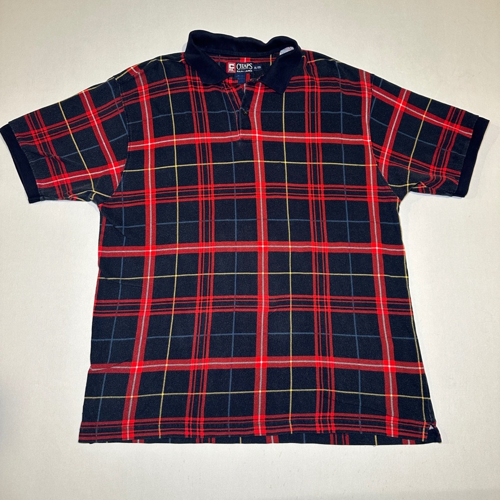 Vintage Chaps Ralph Lauren Polo‎ Shirt Mens XL Red Tartan Plaid  Collared